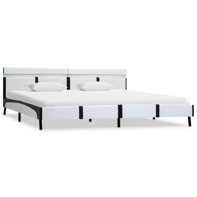 Cadru de pat cu LED, alb, 180 x 200 cm, piele artificială