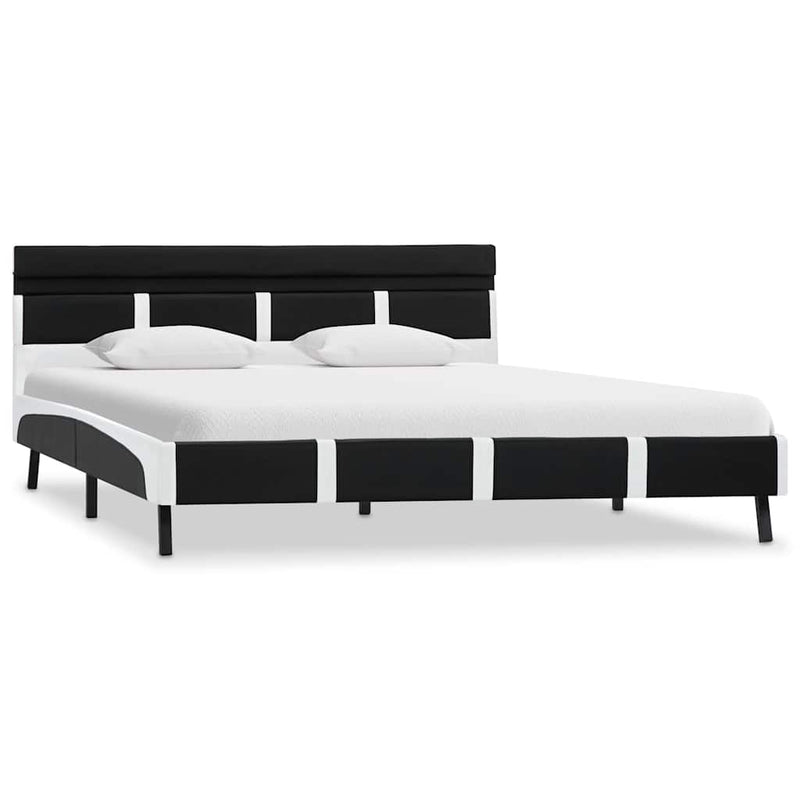 Cadru de pat cu LED, negru, 140 x 200 cm, piele ecologică