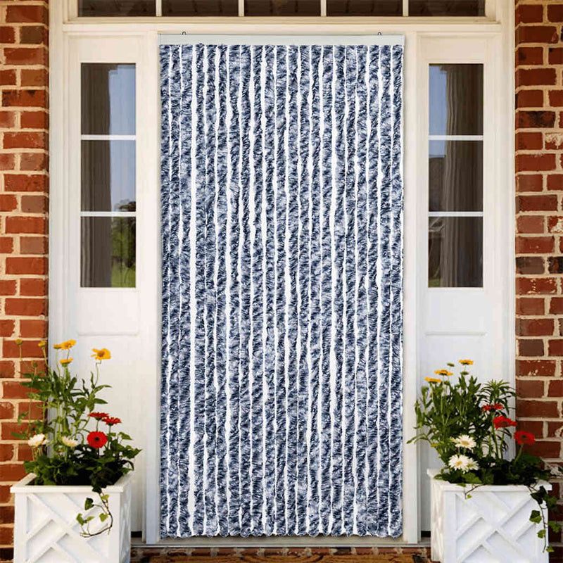 Perdea de insecte, albastru, alb, argintiu, 90x220 cm, Chenille