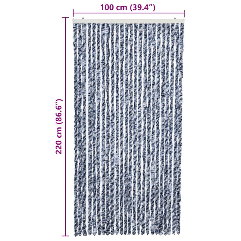Perdea de insecte, albastru, alb, argintiu, 100x220 cm Chenille