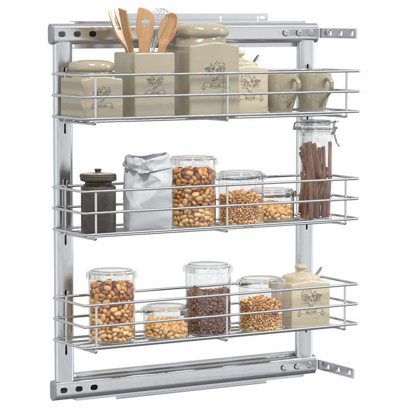 Coș sârmă bucătărie retractabil 3 raft argintiu 47x15,5x55,5 cm