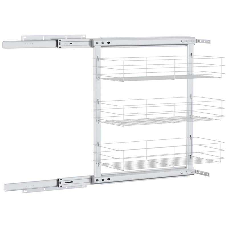 Coș sârmă bucătărie retractabil 3 niveluri argintiu 47x25x56 cm