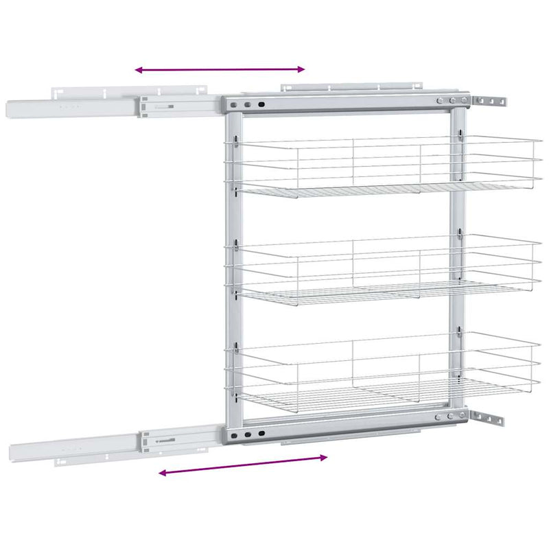 Coș sârmă bucătărie retractabil 3 niveluri argintiu 47x25x56 cm
