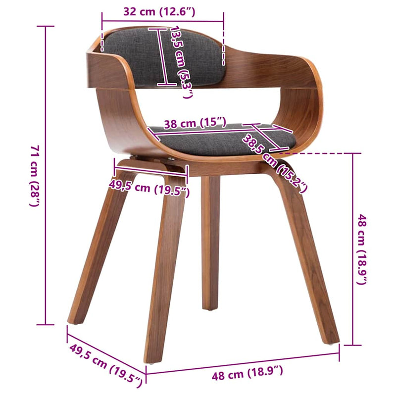 Scaun de bucătărie, gri închis, material textil și lemn curbat