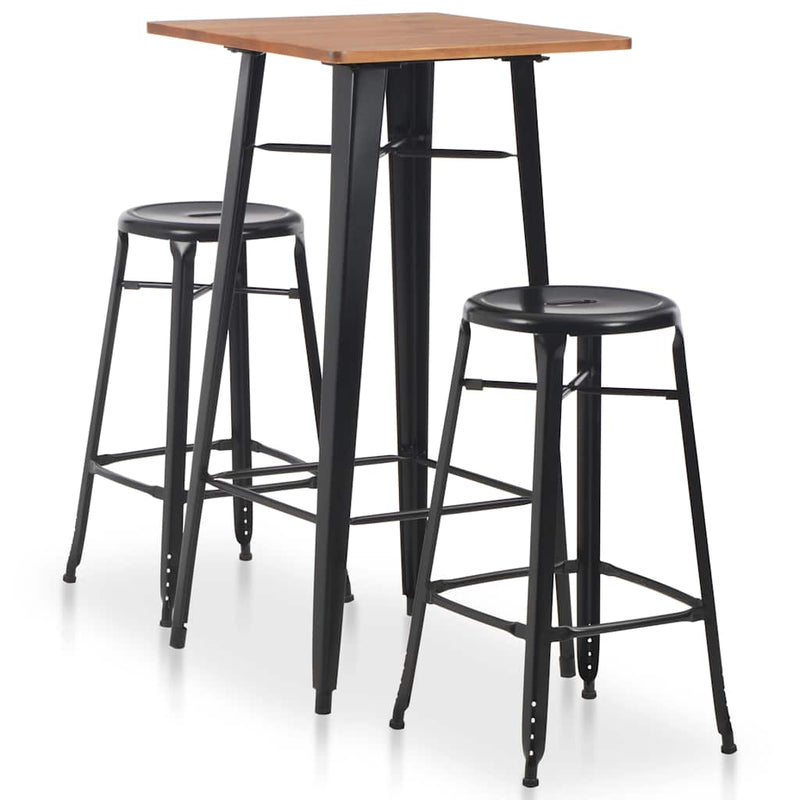 Set mobilier de bar, 3 piese, negru, oțel