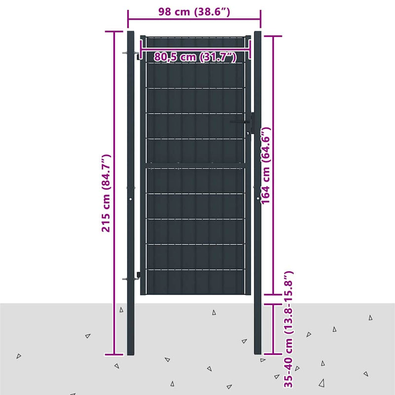 Poartă de gard din PVC și oțel, 100x164 cm, antracit