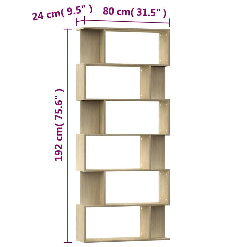Bibliotecă/Separator, stejar sonoma 80x24x192 cm lemn prelucrat