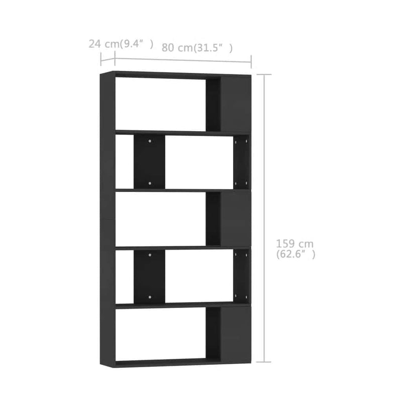 Bibliotecă/Separator cameră negru, 80x24x159 cm, lemn prelucrat