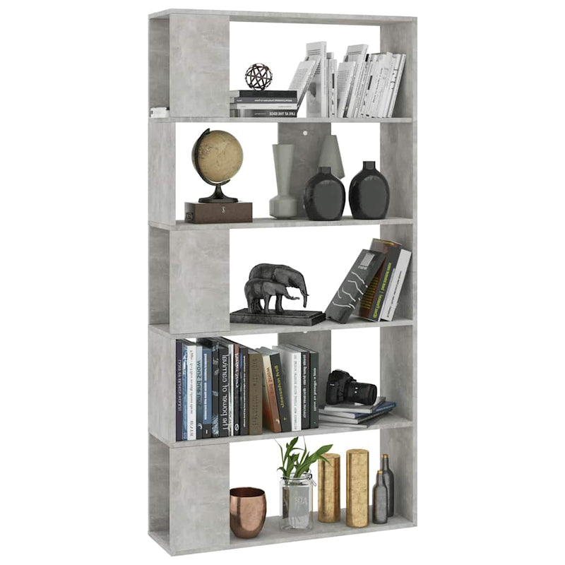 Bibliotecă/Separator, gri beton, 80x24x159 cm, lemn prelucrat
