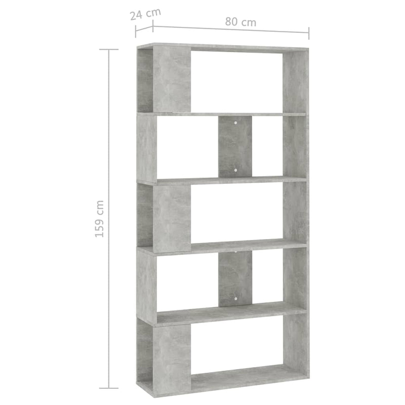 Bibliotecă/Separator, gri beton, 80x24x159 cm, lemn prelucrat