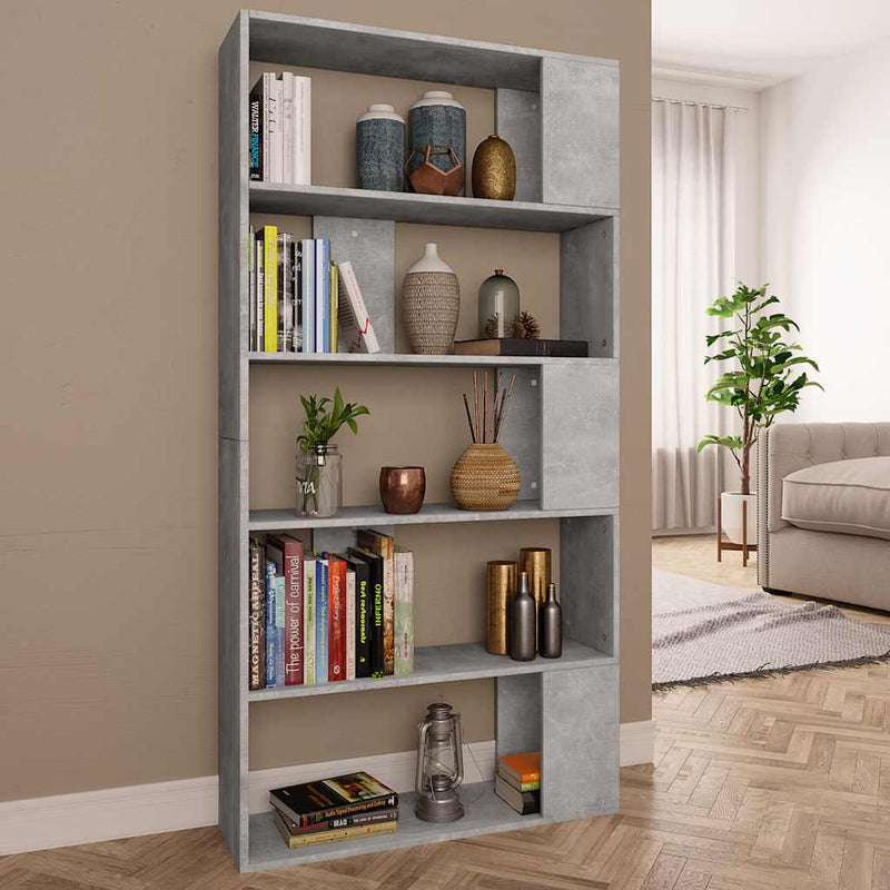 Bibliotecă/Separator, gri beton, 80x24x159 cm, lemn prelucrat
