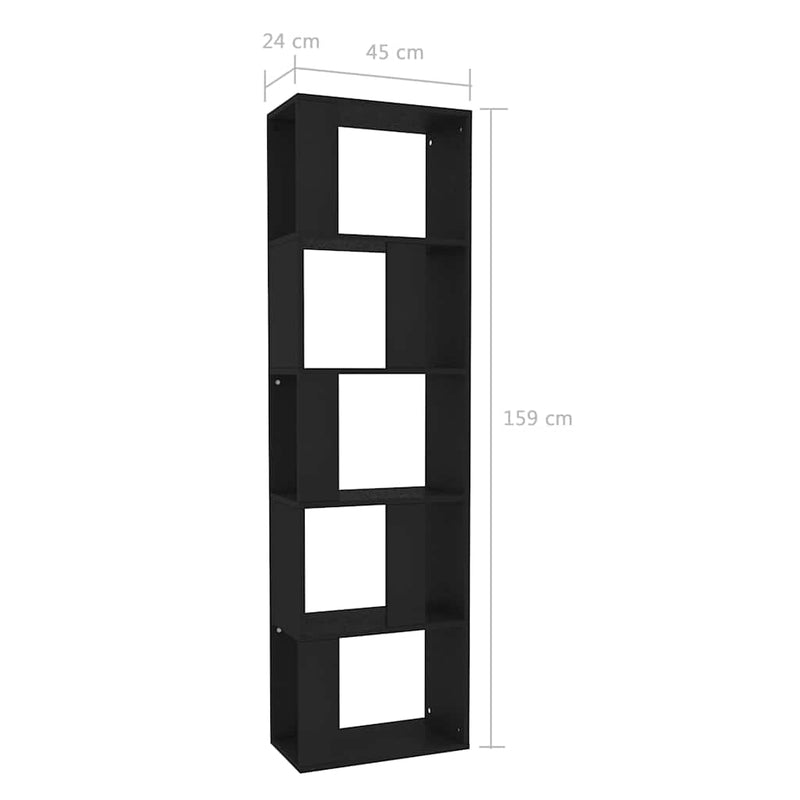 Bibliotecă/Separator cameră negru, 45x24x159 cm, lemn prelucrat