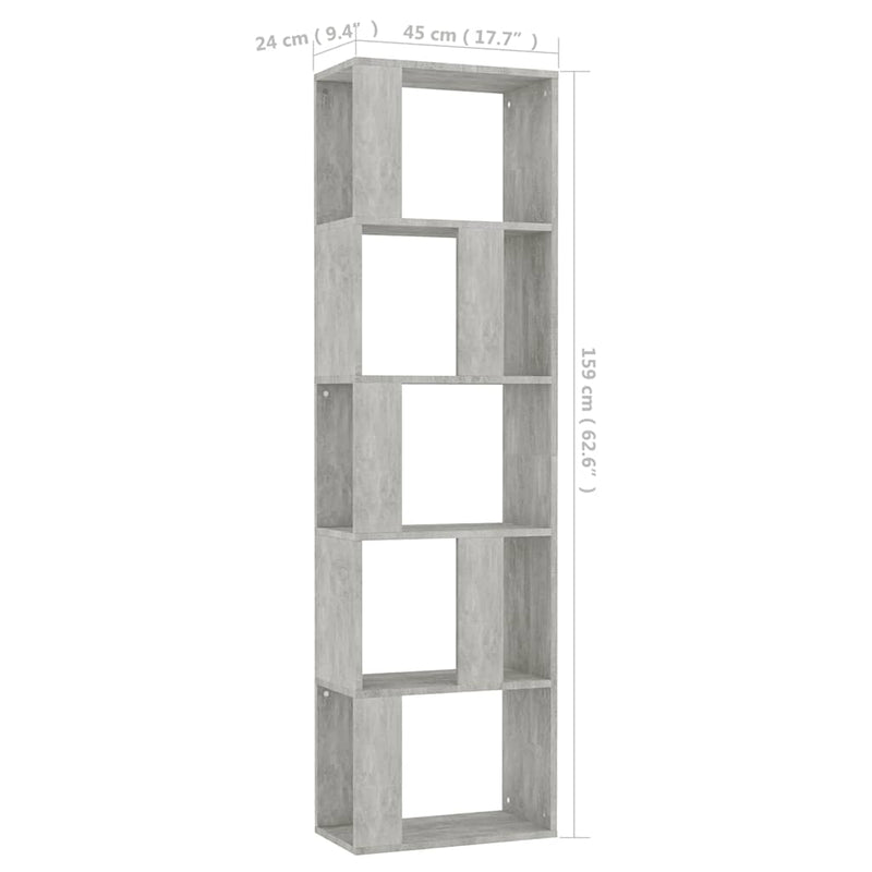 Bibliotecă/Separator, gri beton, 45x24x159 cm, lemn prelucrat