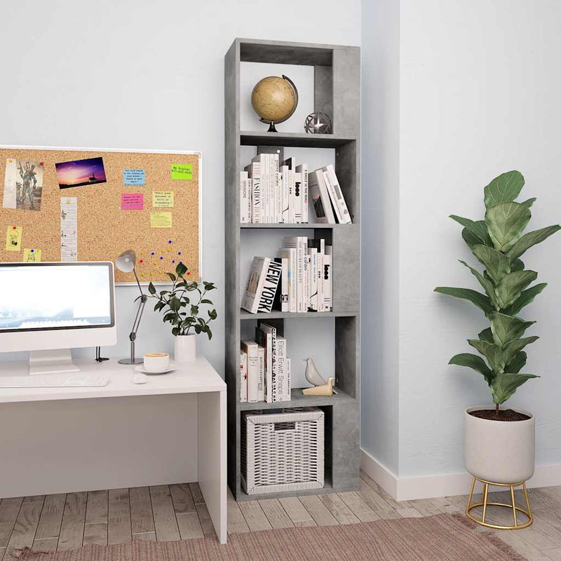 Bibliotecă/Separator, gri beton, 45x24x159 cm, lemn prelucrat