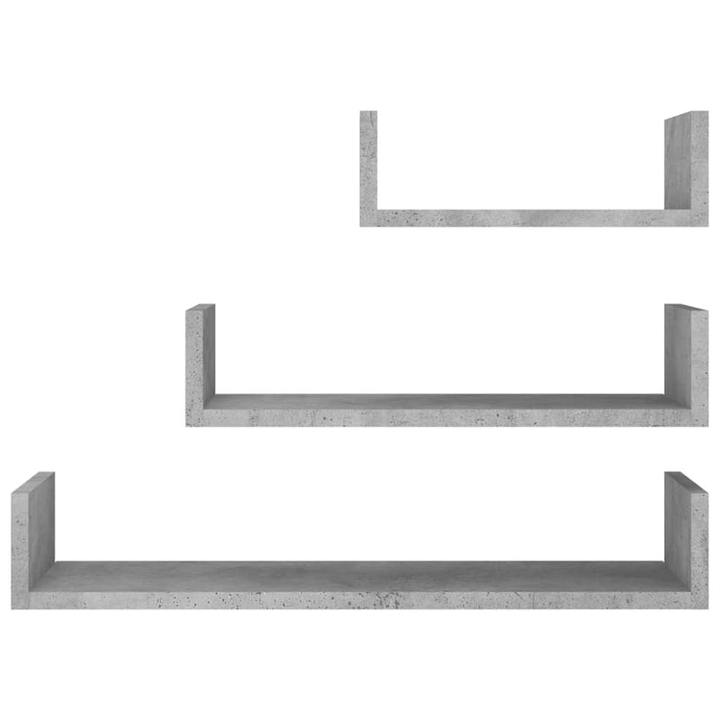 Raft de perete, 3 buc., gri beton, lemn prelucrat
