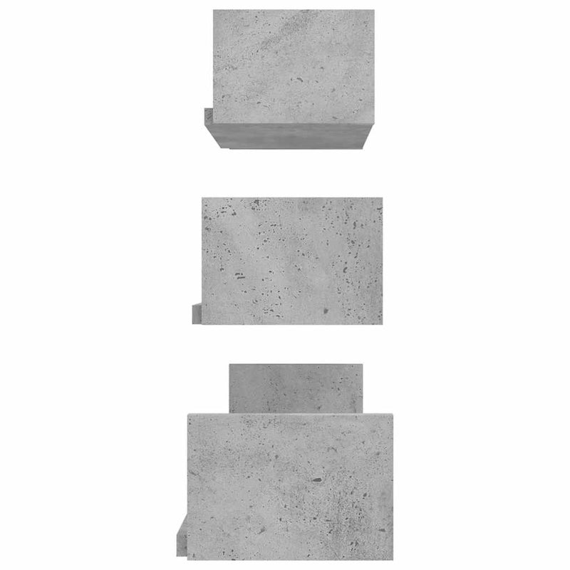 Raft de perete, 3 buc., gri beton, lemn prelucrat