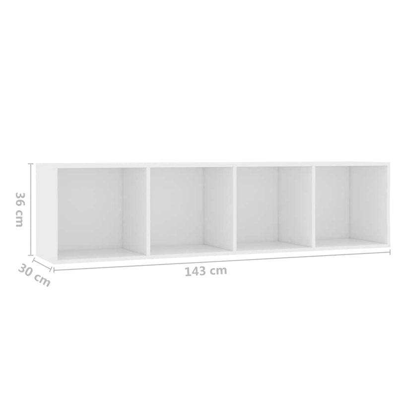 Bibliotecă/Comodă TV, alb, 143x30x36 cm