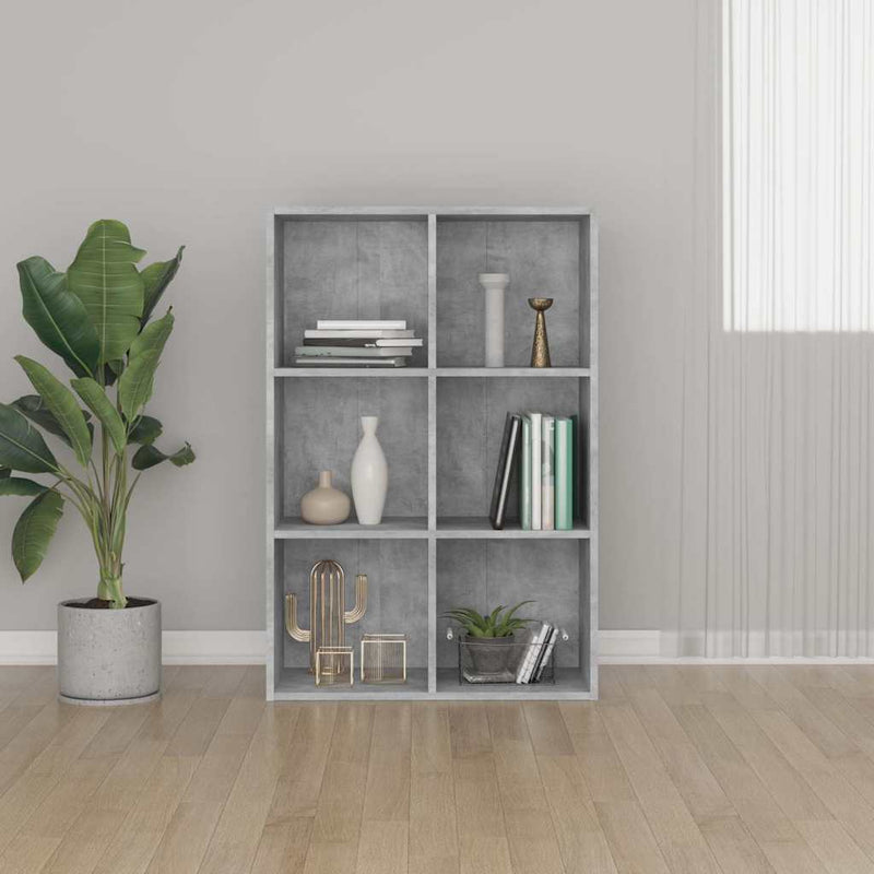 Bibliotecă/Servantă, gri beton, 66x30x98 cm, PAL