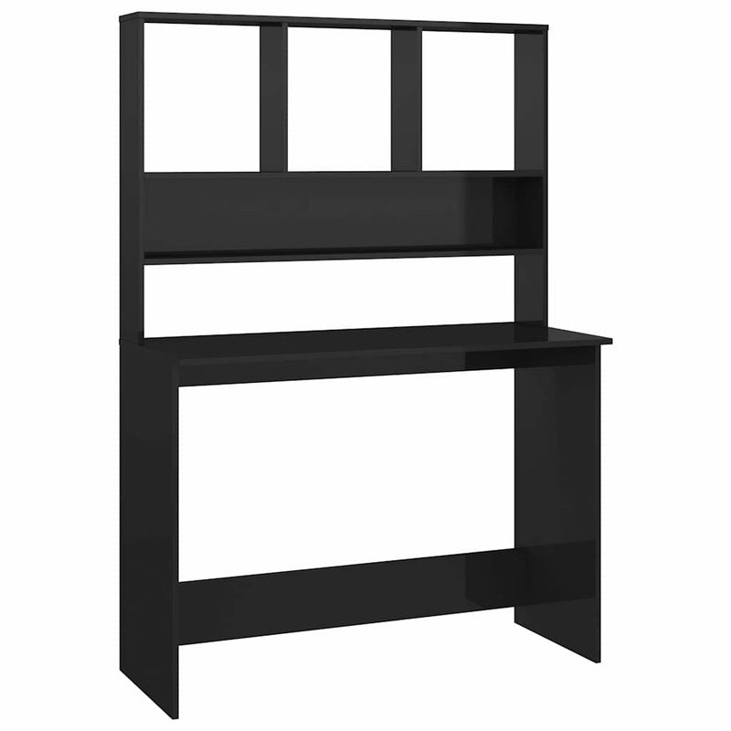 Birou cu rafturi, negru extralucios, 110x45x157 cm, PAL