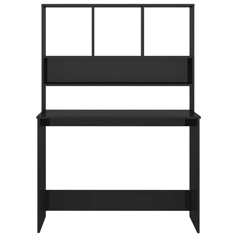 Birou cu rafturi, negru extralucios, 110x45x157 cm, PAL