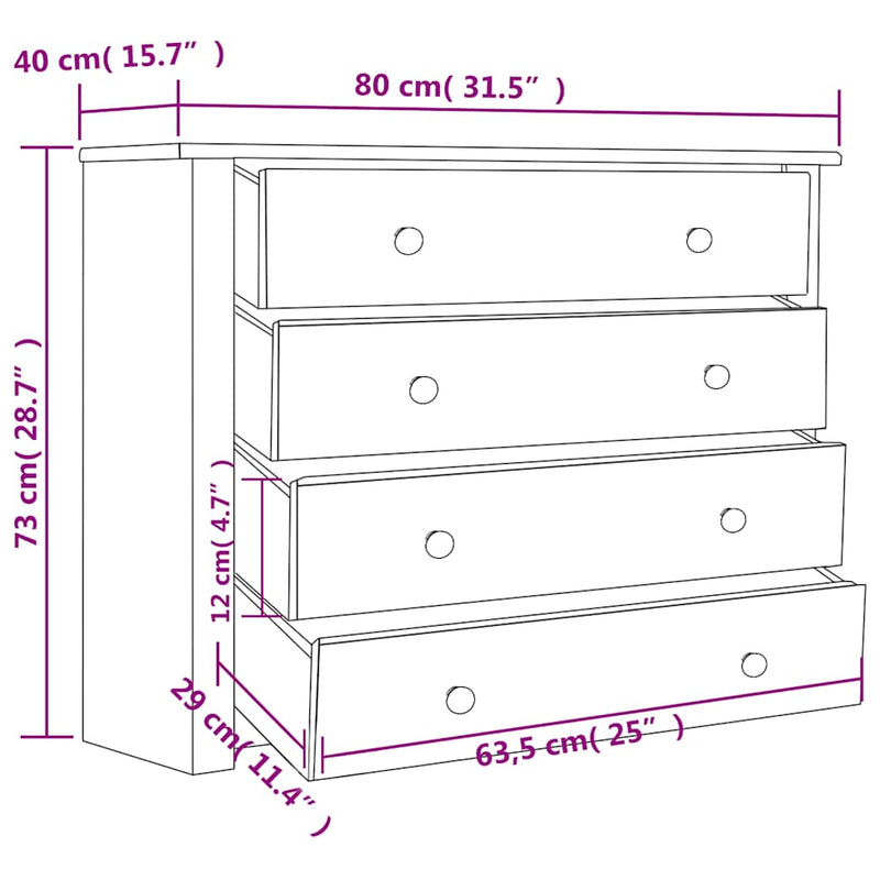 Dulap lateral, 80 x 40 x 73 cm, gama pin de Panama