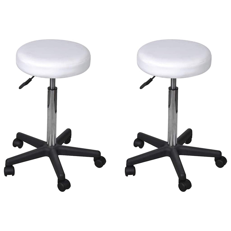 Taburete de birou, 2 buc., alb, 35,5x84 cm, piele ecologică
