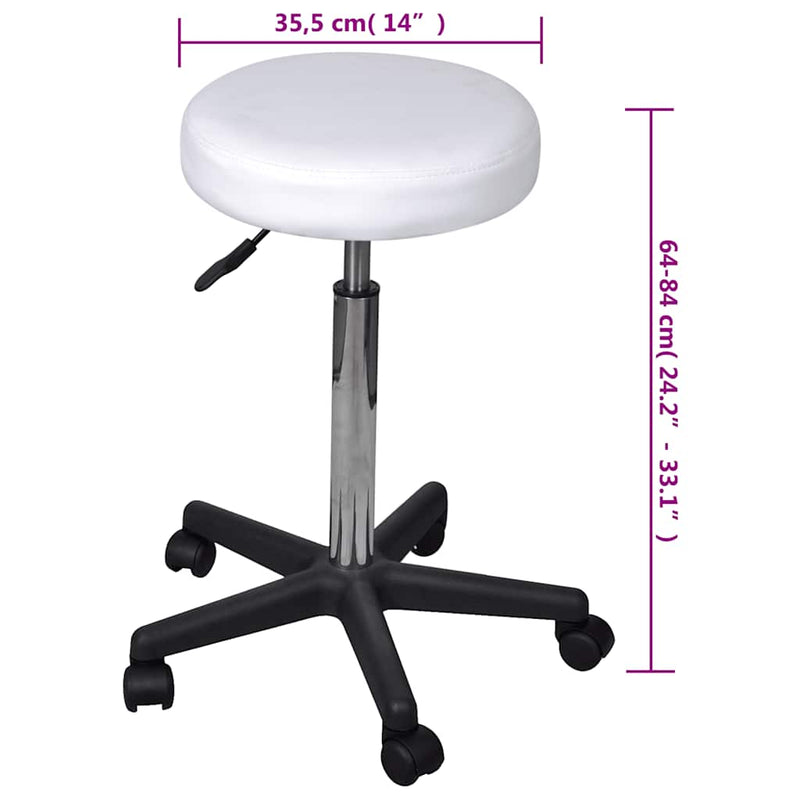 Taburete de birou, 2 buc., alb, 35,5x84 cm, piele ecologică