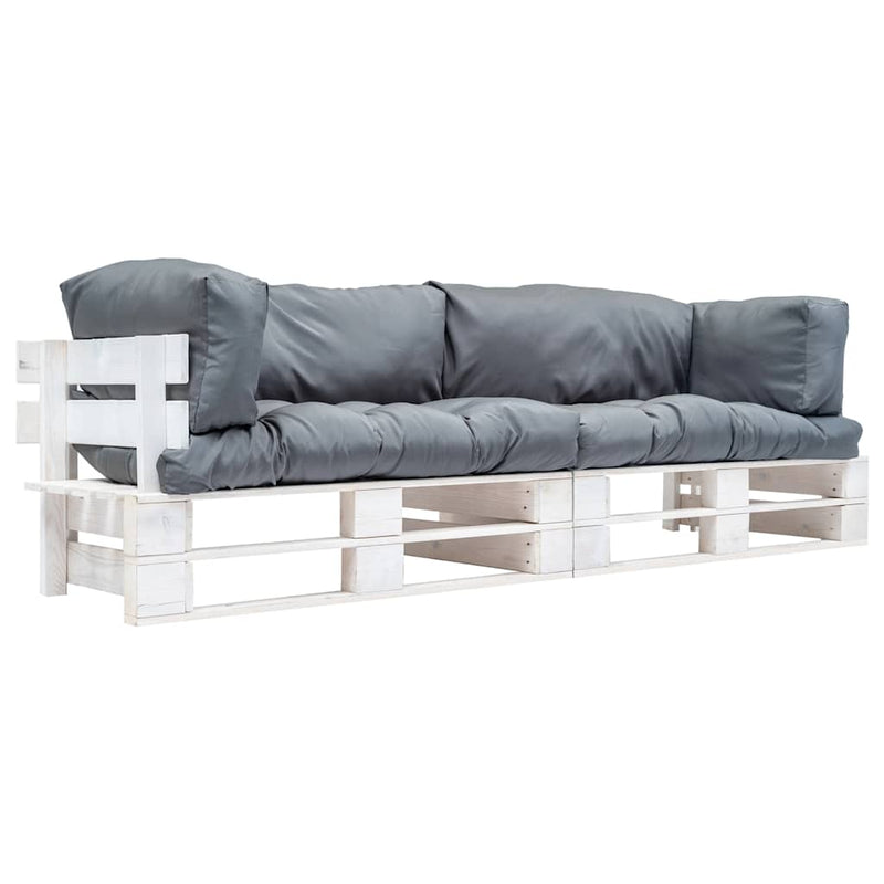 Set canapea grădină paleți perne gri, 2 piese, lemn pin
