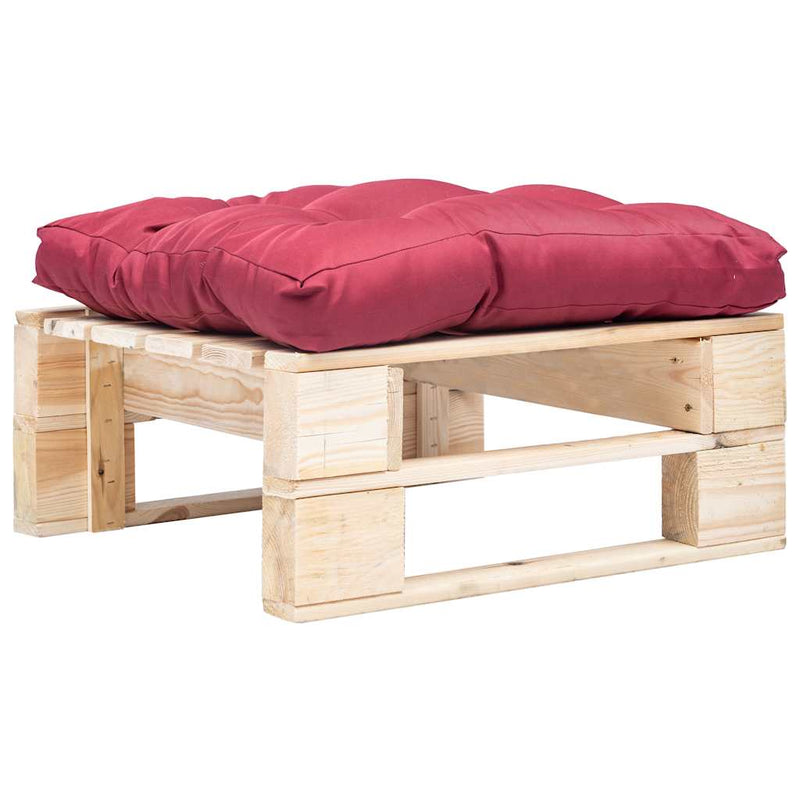 Taburet de grădină din paleți cu pernă roșie, natural, lemn