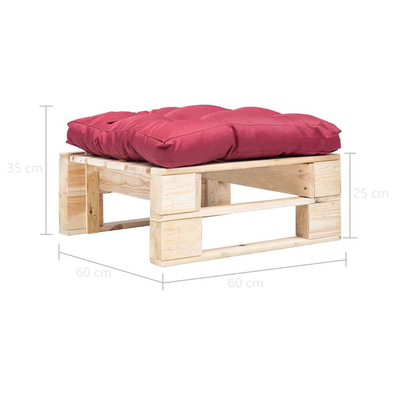 Taburet de grădină din paleți cu pernă roșie, natural, lemn