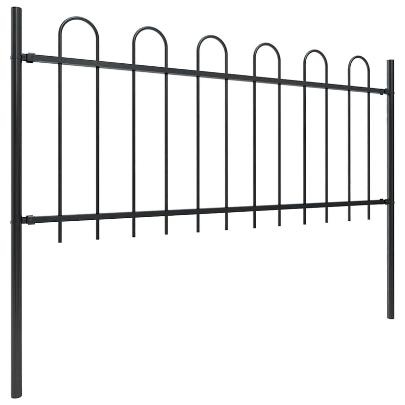 Gard de grădină cu vârf circular din oțel 1506x80 cm, negru