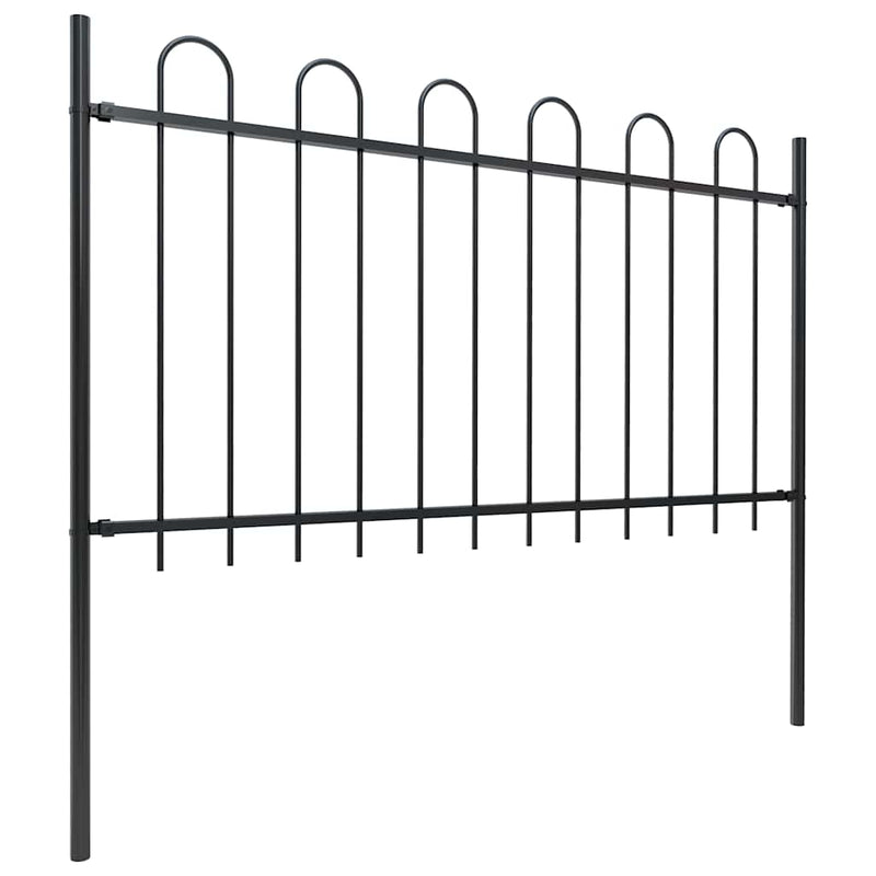 Gard de grădină cu vârf circular din oțel 1506x100 cm, negru