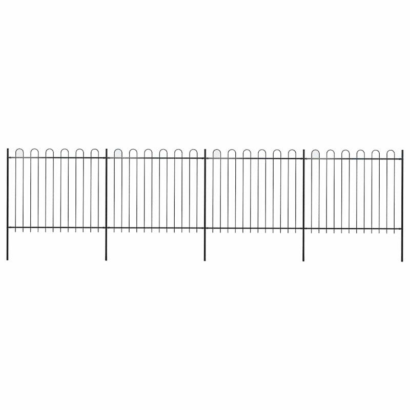 Gard de grădină cu vârf circular din oțel 671 x 150 cm, negru