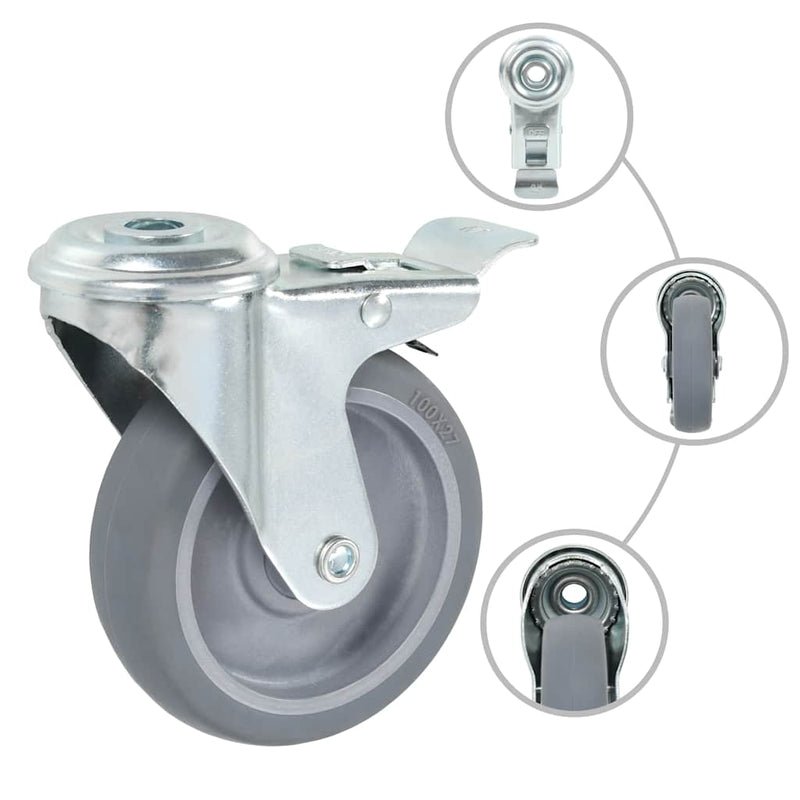 Roți pivotante cu gaură pentru șurub, 12 buc., 100 mm