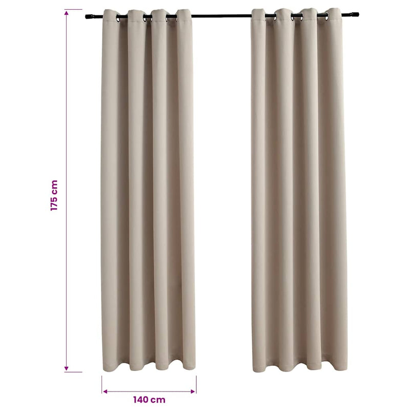 Draperii opace cu inele metalice, 2 buc., bej, 140 x 175 cm