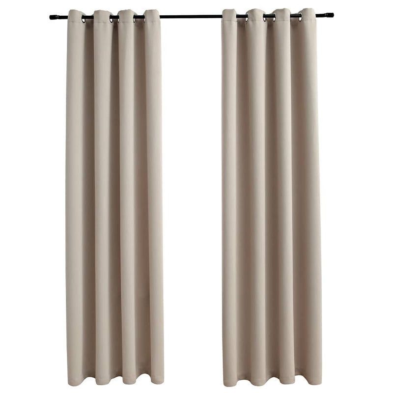 Draperii opace cu inele metalice, 2 buc., bej, 140 x 225 cm