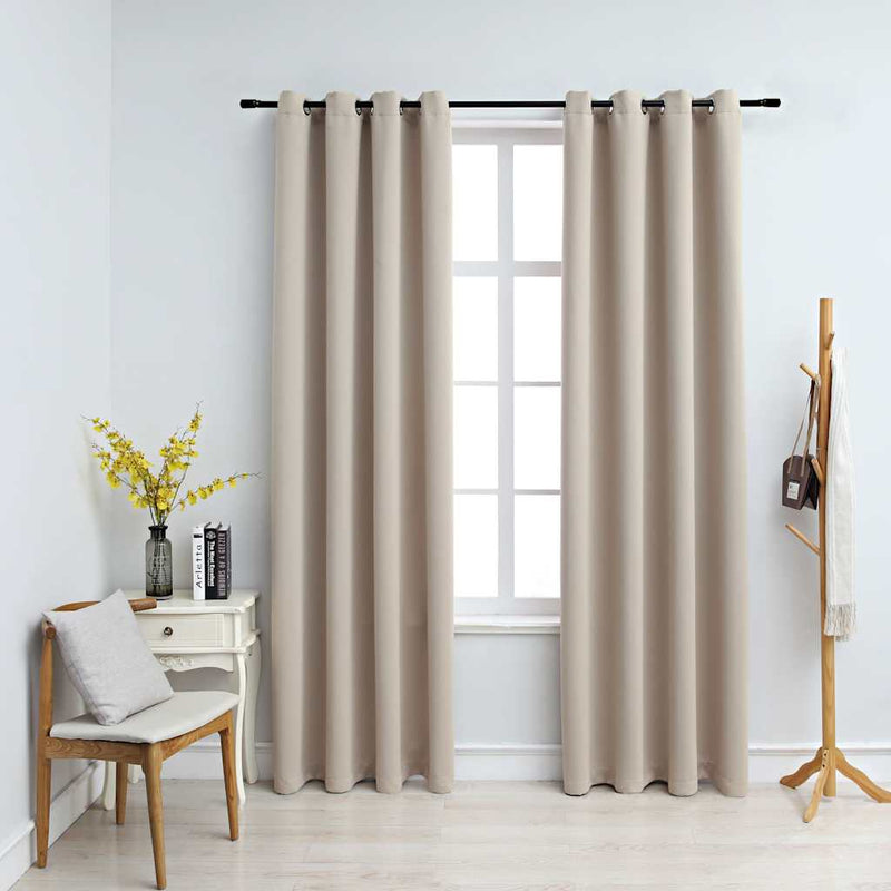 Draperii opace cu inele metalice, 2 buc., bej, 140 x 225 cm