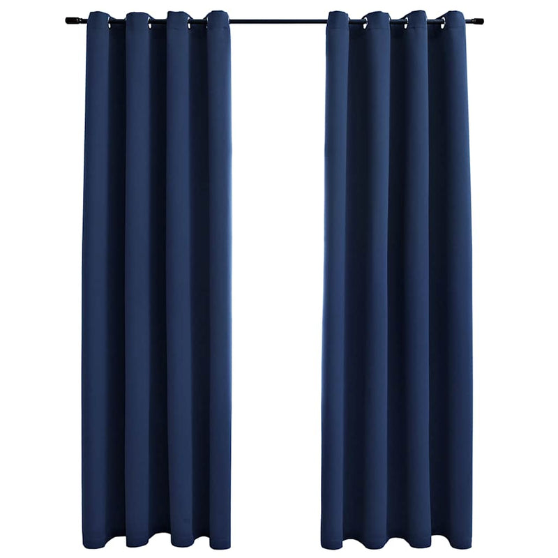 Draperii opace cu inele metalice, 2 buc, albastru, 140 x 225 cm