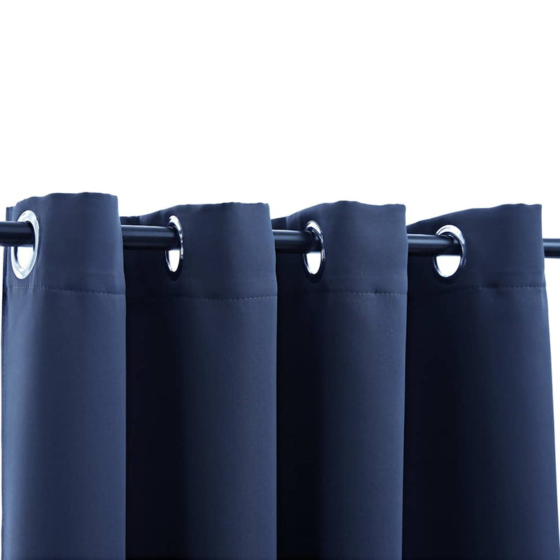 Draperii opace cu inele metalice, 2 buc, albastru, 140 x 225 cm