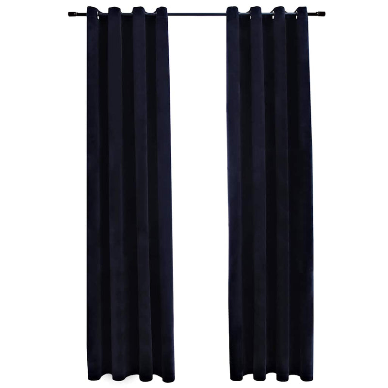 Draperii opace cu inele, 2 buc., negru, 140 x 245 cm, catifea