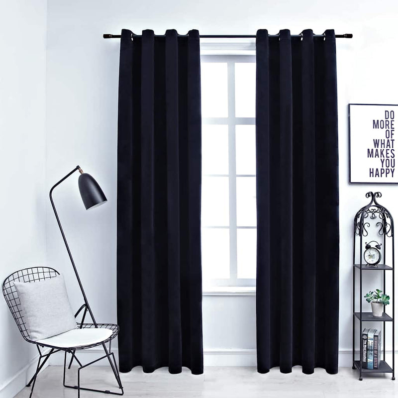 Draperii opace cu inele, 2 buc., negru, 140 x 245 cm, catifea