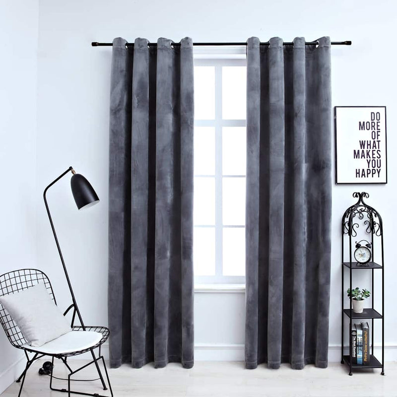 Draperii opace cu inele, 2 buc., antracit, 140x245 cm, catifea