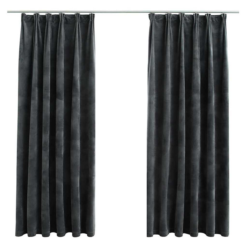 Draperii opace, 2 buc., antracit, 140x175 cm, catifea, cârlige