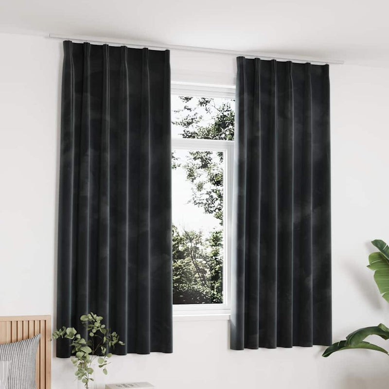 Draperii opace, 2 buc., antracit, 140x175 cm, catifea, cârlige