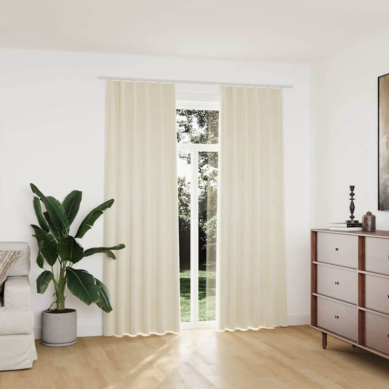 Draperii opace cu cârlige, 2 buc., crem, 140x225 cm, catifea
