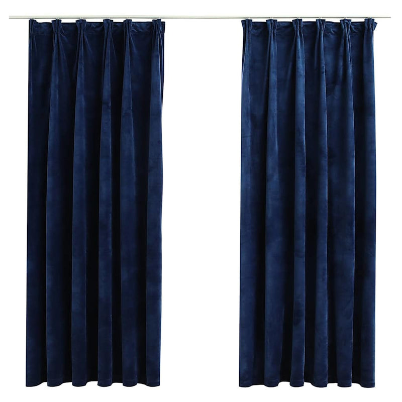 Draperii opace cu cârlige, 2 buc, albastru, 140x175 cm, catifea