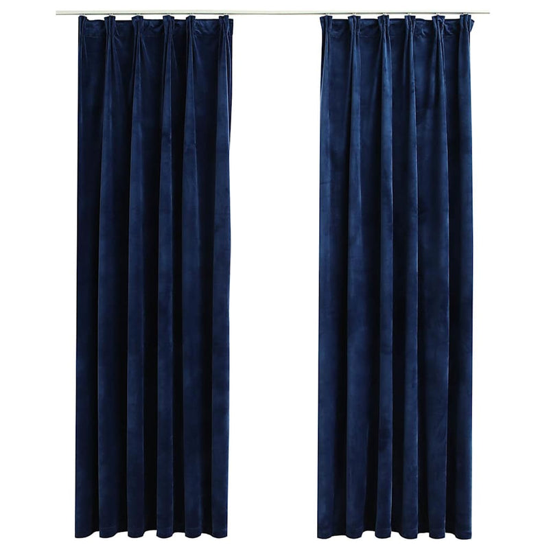 Draperii opace 2 buc. albastru închis 140x175cm catifea cârlige