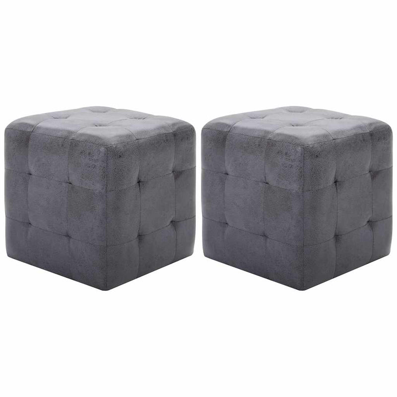 Taburet, 2 buc., gri, 30x30x30 cm, piele întoarsă ecologică