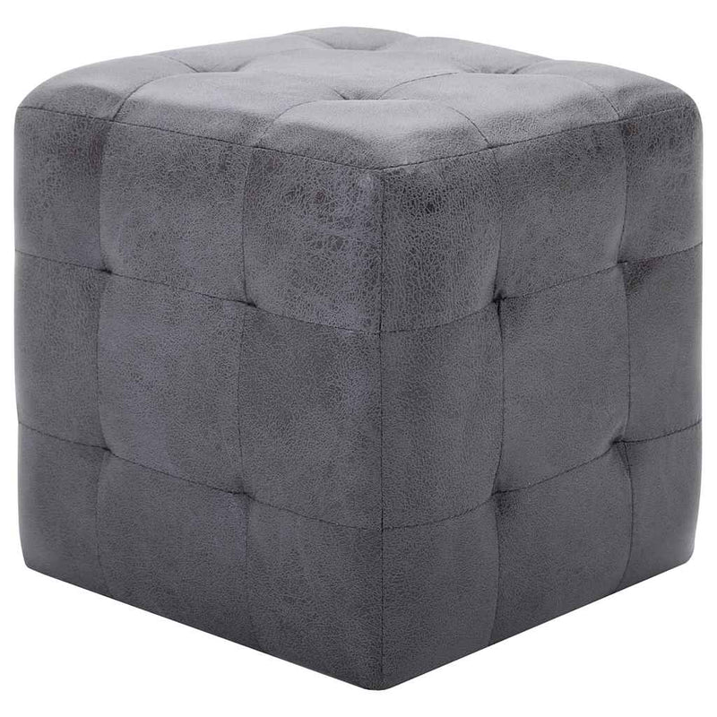 Taburet, 2 buc., gri, 30x30x30 cm, piele întoarsă ecologică