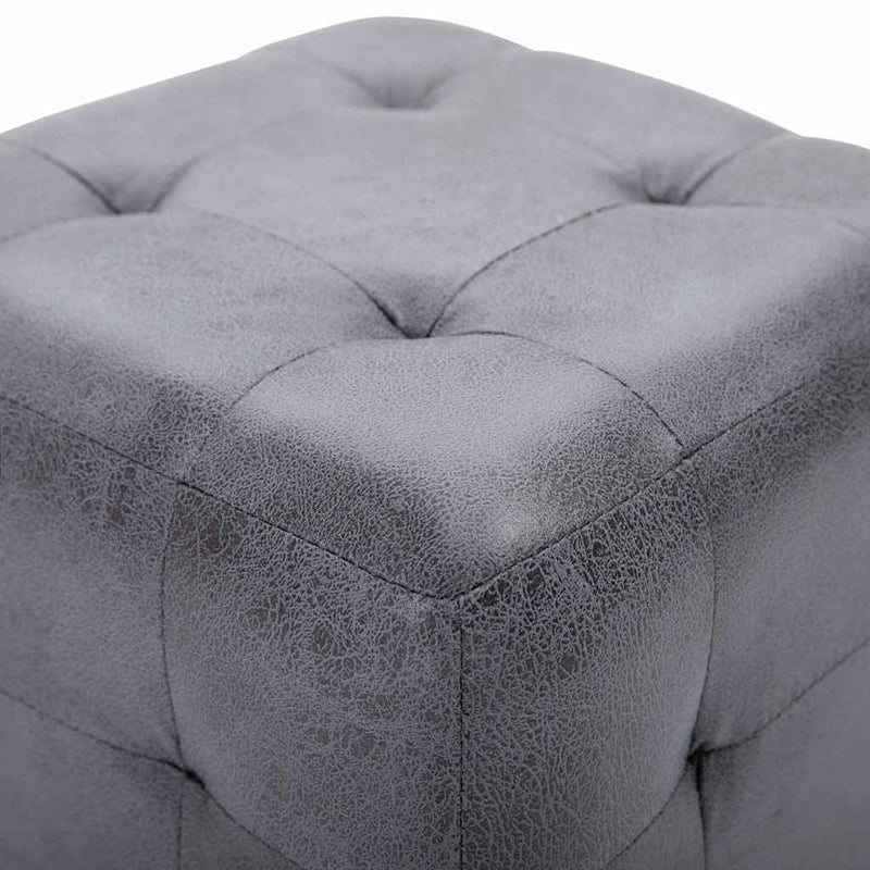 Taburet, 2 buc., gri, 30x30x30 cm, piele întoarsă ecologică